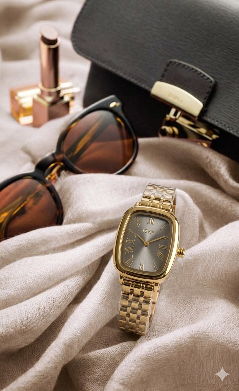 Montre Femme IEKE "Classic Luxe" - Boîtier Rectangulaire Arrondi & Cadran Gris Anthracite