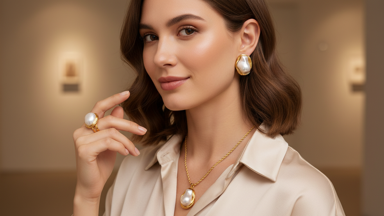 Parure éclat Baroque - collier et Boucles d'Oreilles en Perles Naturelles