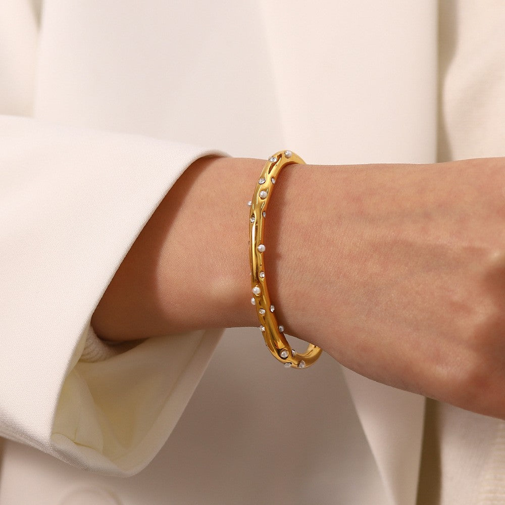 Bracelet femme en acier inoxydable texturés en perles