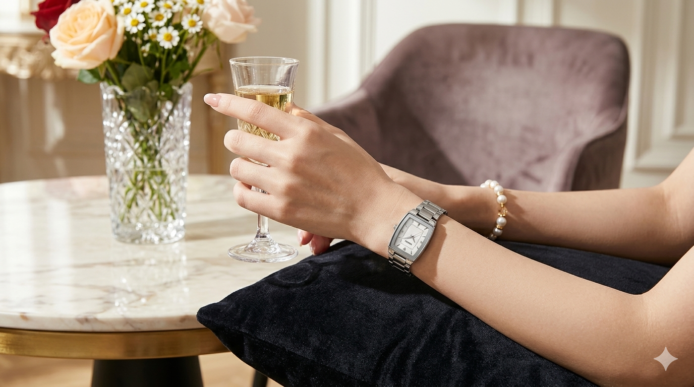 Montre Femme NIBOSI "Silver Executive" - Boîtier Rectangulaire & Cadran Blanc Pur