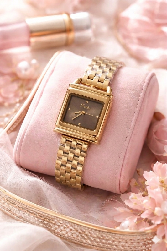 Montre Femme Scottie "Luxe Classique" - Petit Boîtier Rectangulaire Doré