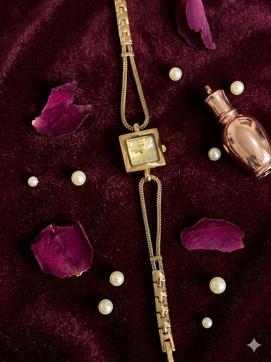 Montre Bijou GEDI Or Éclatant - Petit Boîtier Carré & Bracelet Gourmette Fine