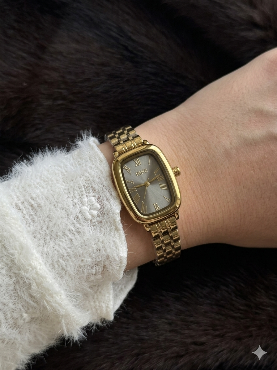 Montre Femme IEKE "Classic Luxe" - Boîtier Rectangulaire Arrondi & Cadran Gris Anthracite