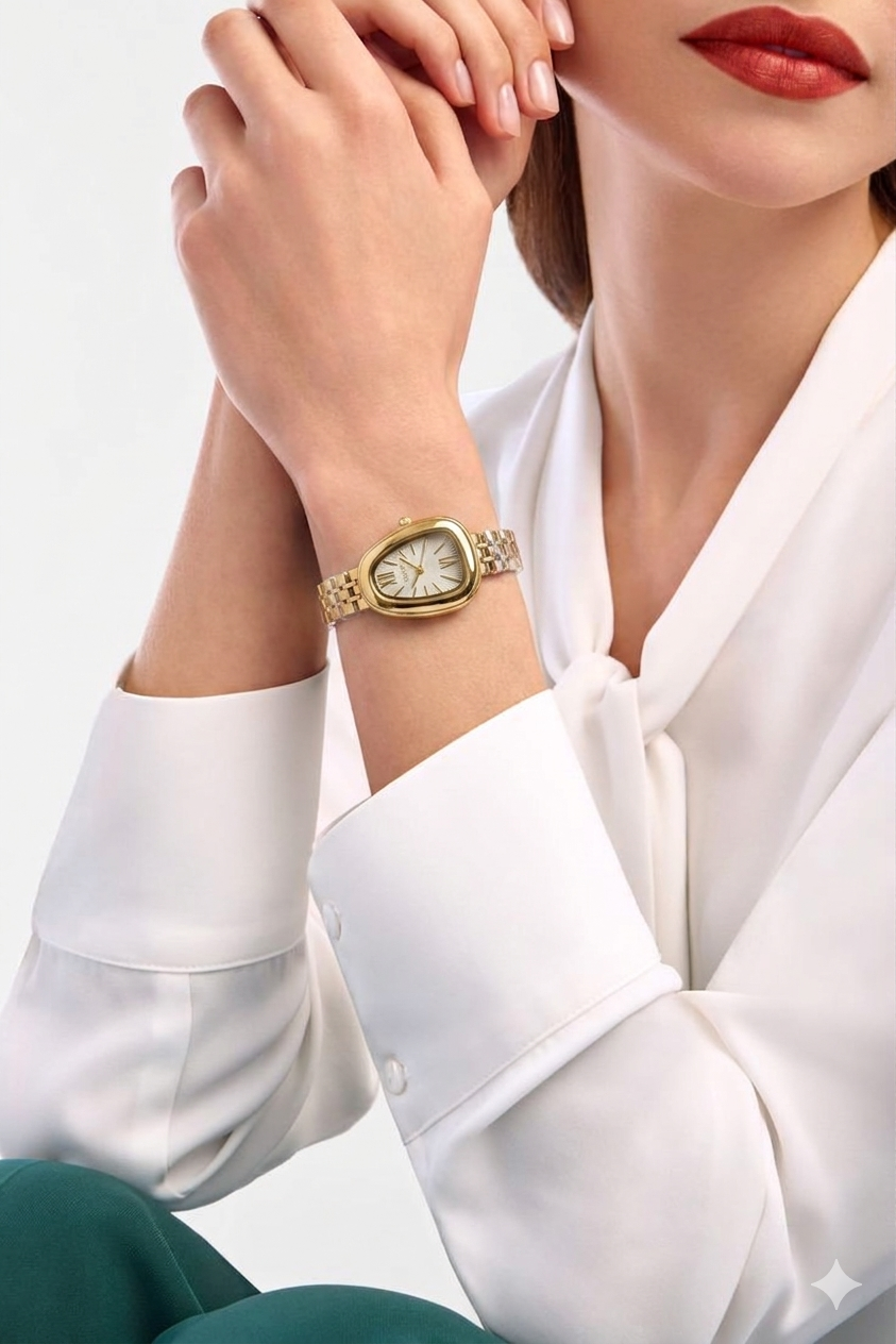 Montre Femme IEKE "Gold Drop" - Boîtier Goutte & Cadran Solaire Texturé