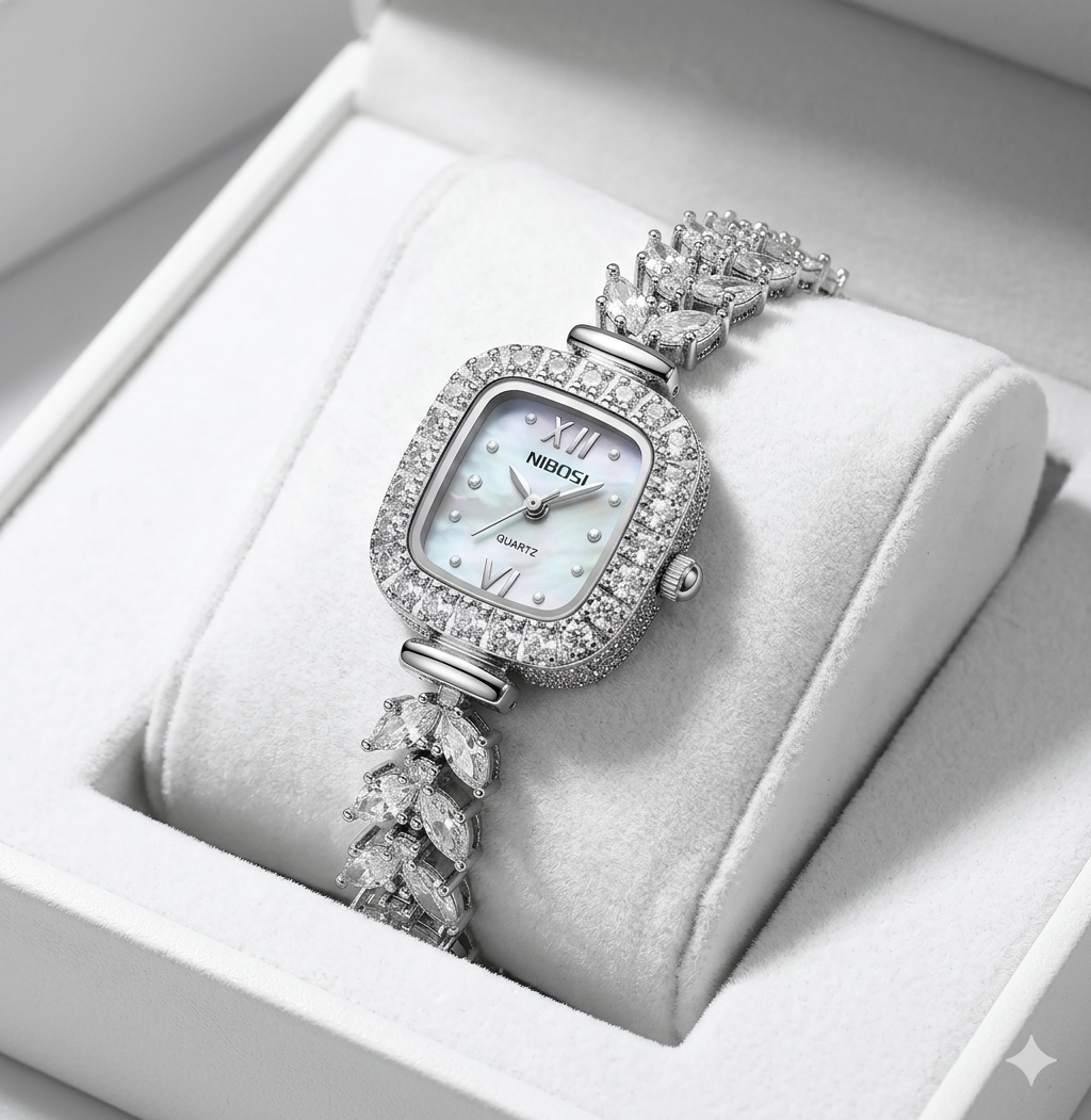Montre Rivière NIBOSI "Éclat Stellaire" - Bracelet Cristaux Marquise & Cadran Nacre