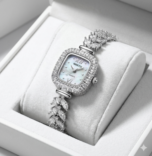 Montre Rivière NIBOSI "Éclat Stellaire" - Bracelet Cristaux Marquise & Cadran Nacre