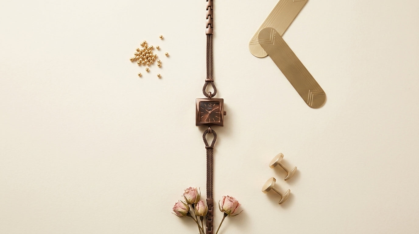 Montre Bijou GEDI - Bracelet Gourmette Fine & Boîtier Carré Chocolat
